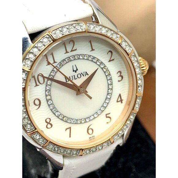 Bulova Women\'s Watch 98L182 Quartz Mother of Pearl Dial Gemmed White Lea… main image 5